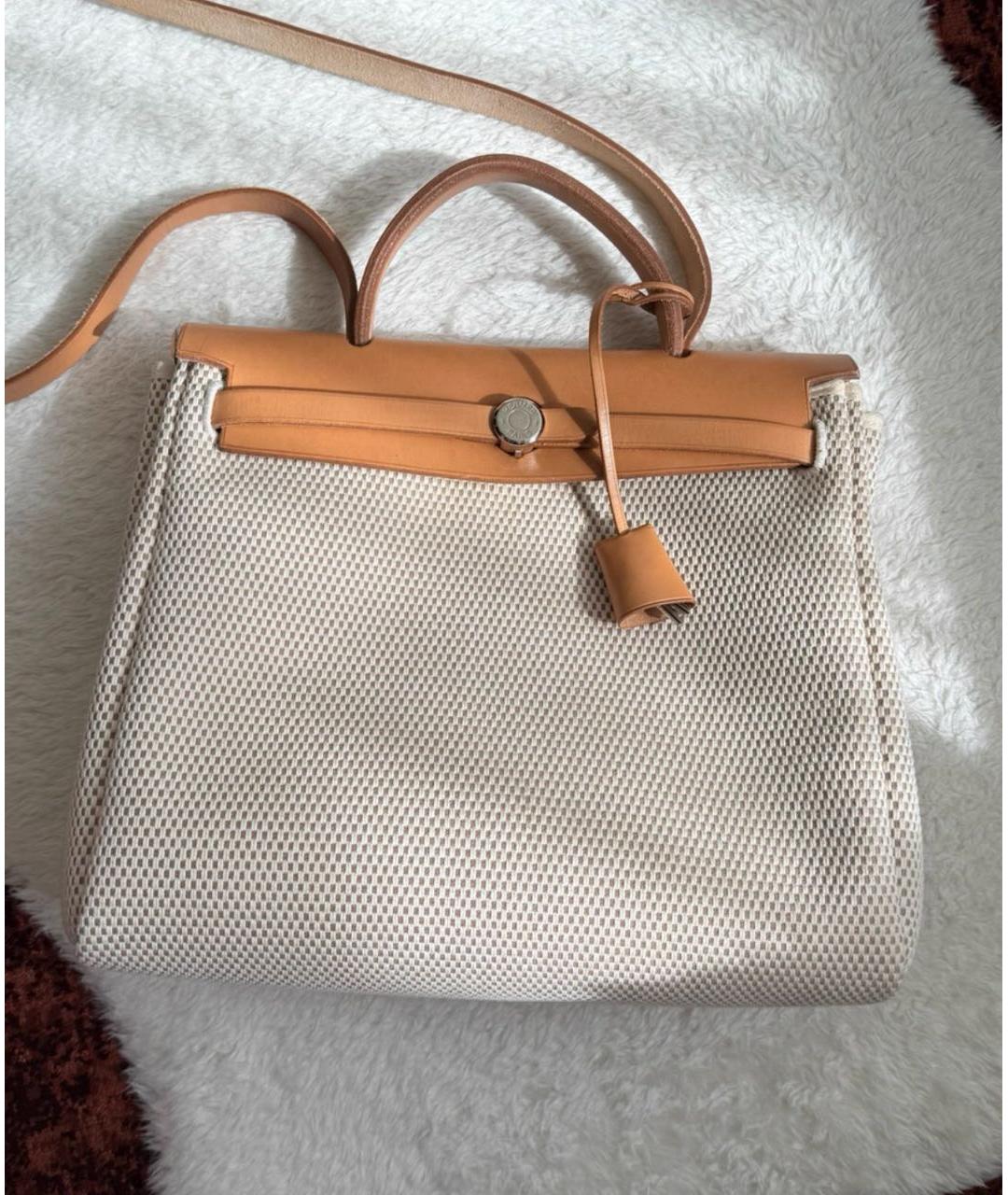 HERMES Бежевая тканевая сумка через плечо, фото 2