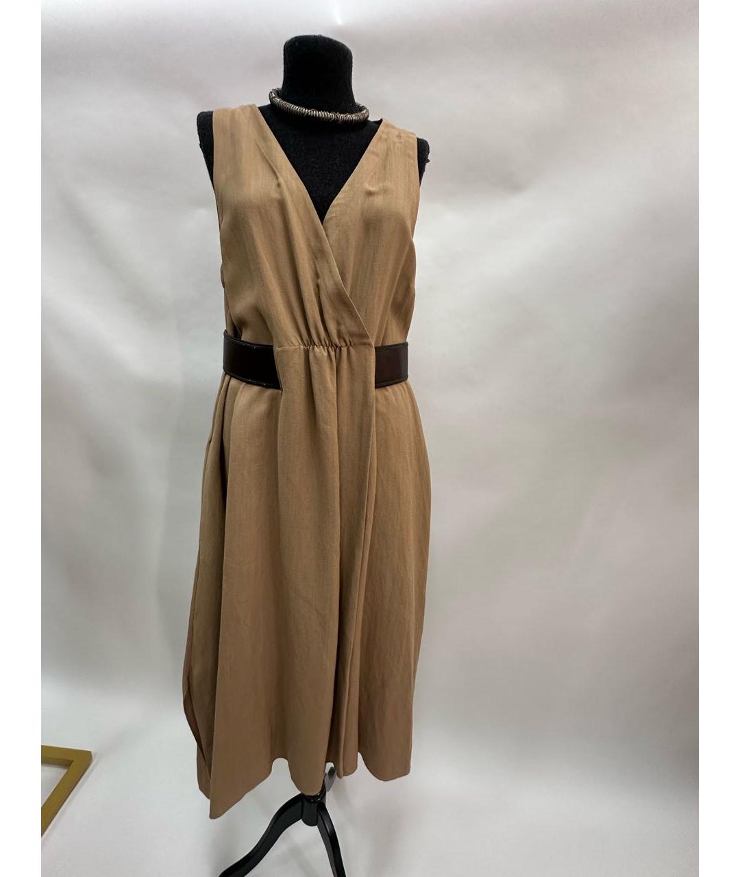BRUNELLO CUCINELLI Коричневое льняное повседневное платье, фото 4
