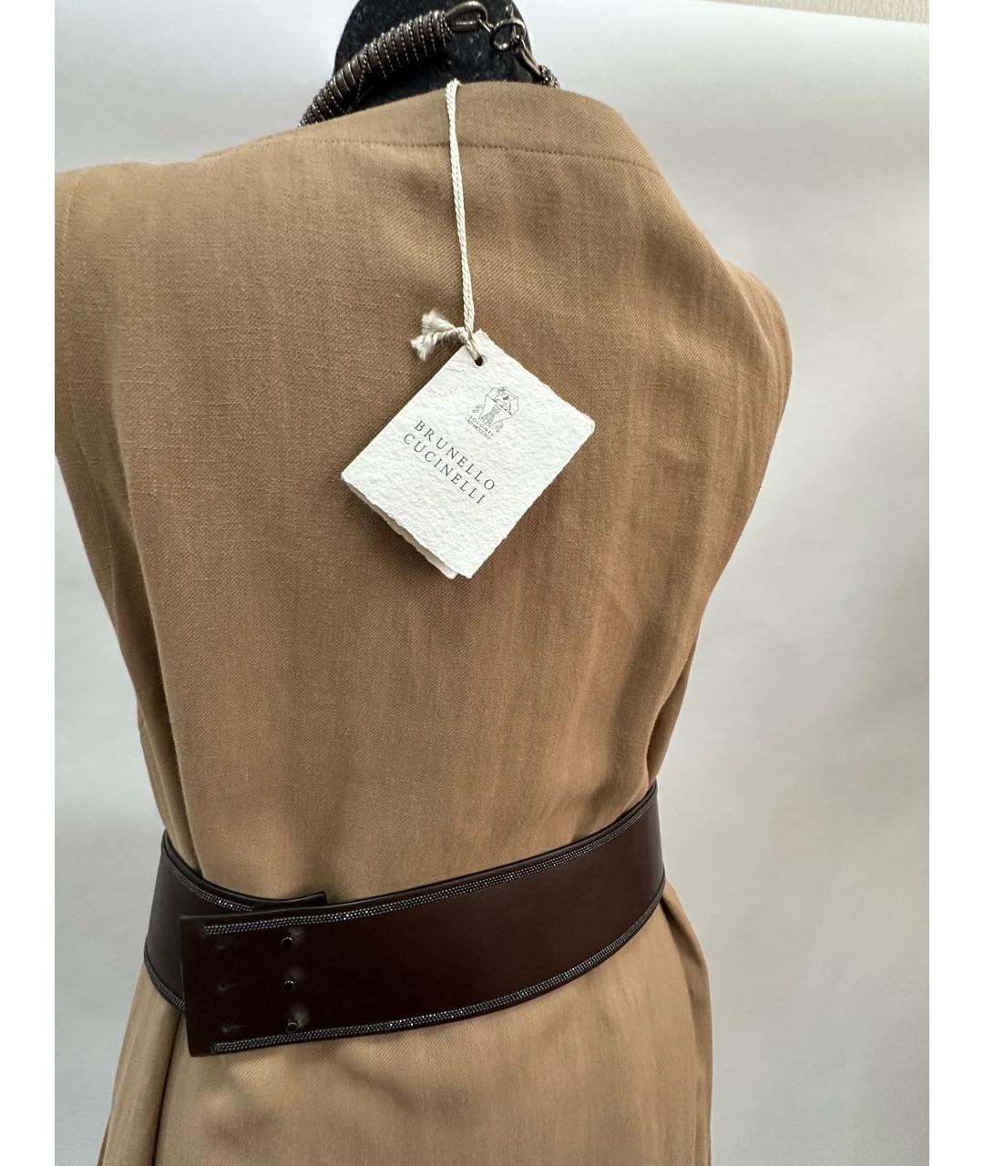BRUNELLO CUCINELLI Коричневое льняное повседневное платье, фото 3