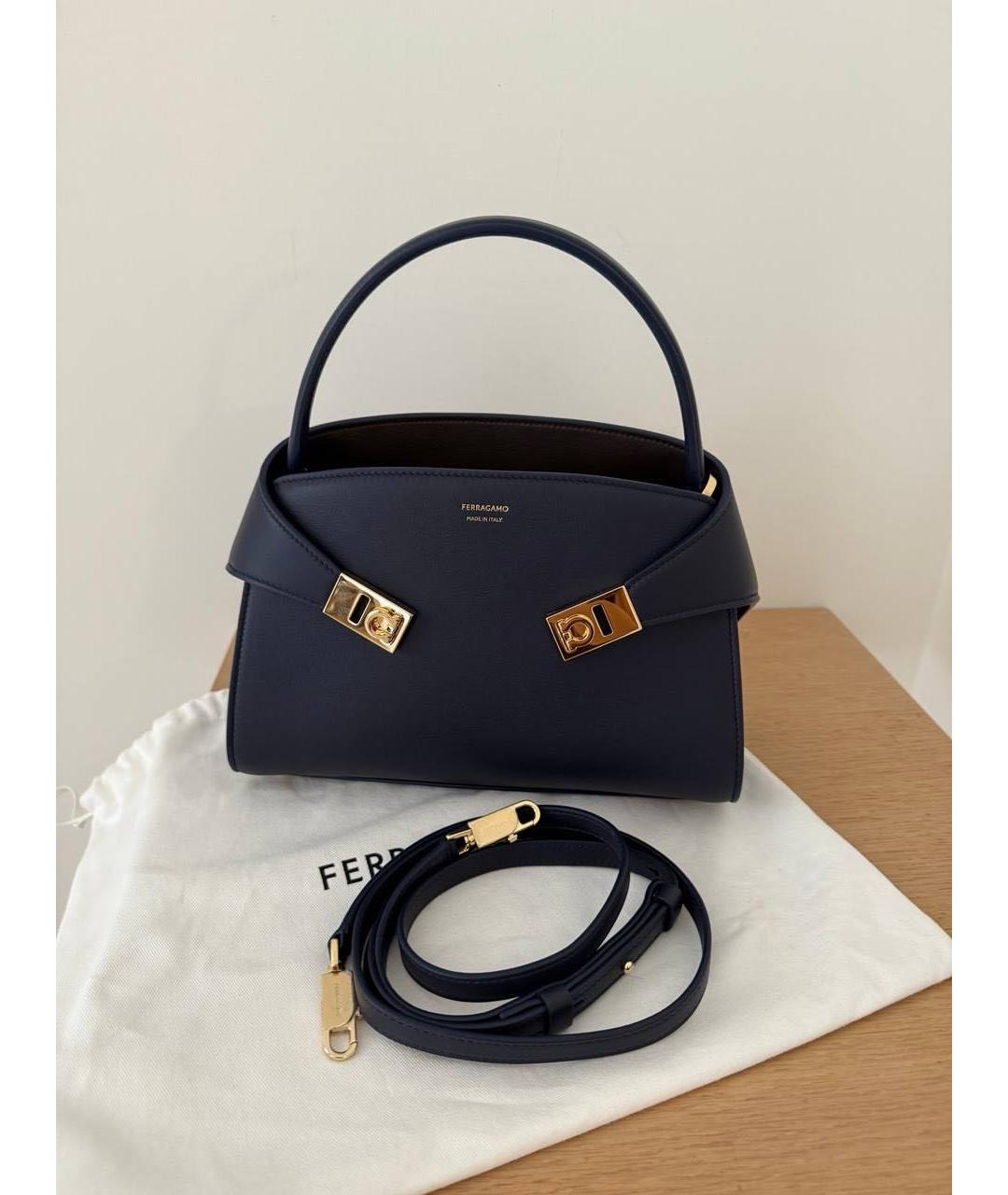 FERRAGAMO Темно-синяя кожаная сумка с короткими ручками, фото 9