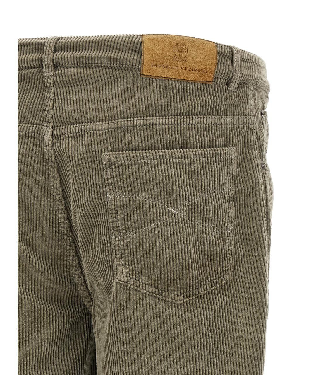 BRUNELLO CUCINELLI Зеленые хлопковые повседневные брюки, фото 4