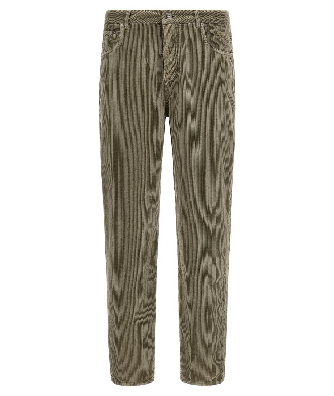 BRUNELLO CUCINELLI Зеленые хлопковые повседневные брюки, фото 1
