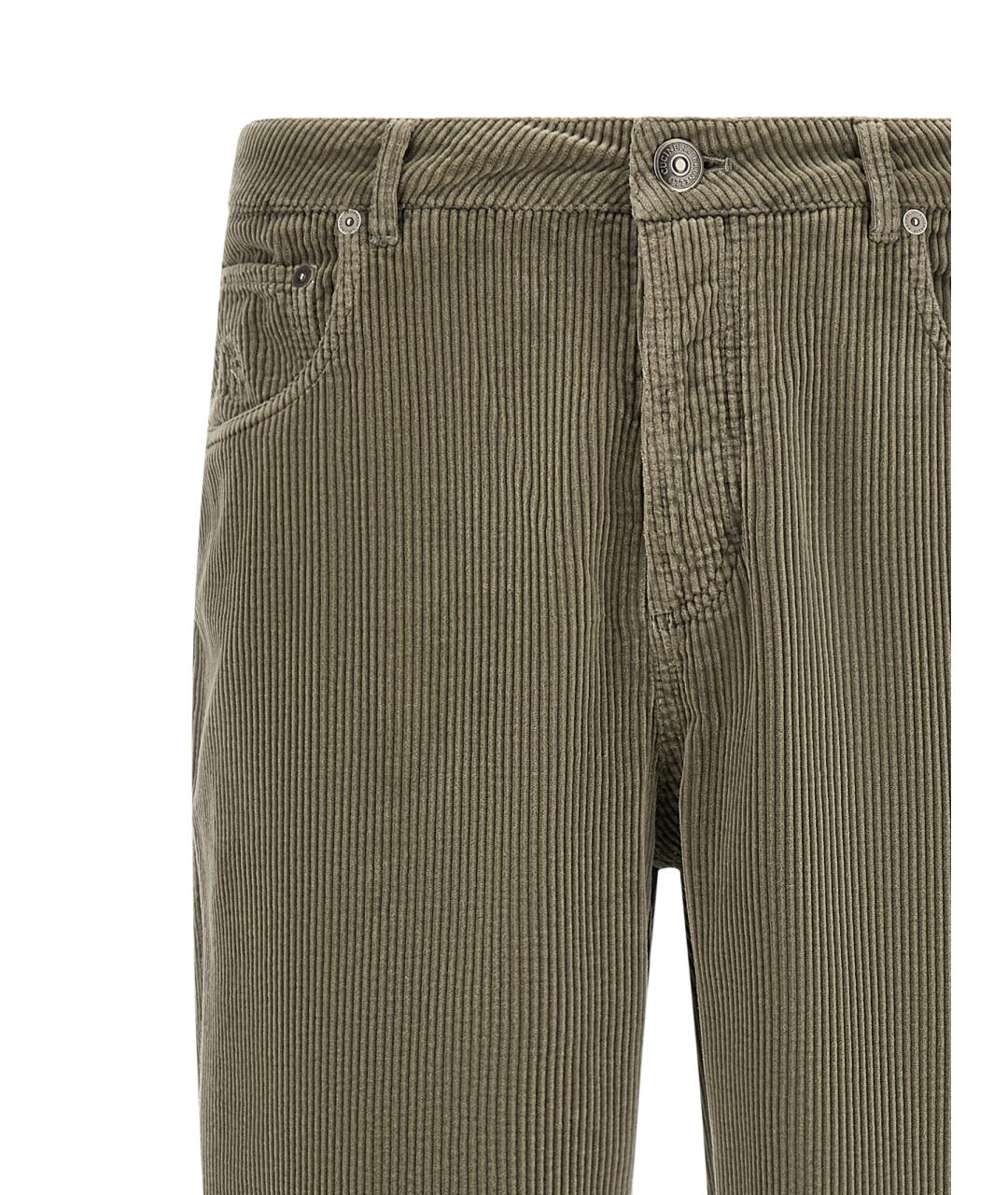 BRUNELLO CUCINELLI Зеленые хлопковые повседневные брюки, фото 3