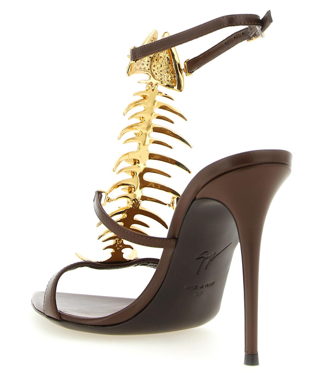 GIUSEPPE ZANOTTI DESIGN Коричневые кожаные босоножки, фото 3