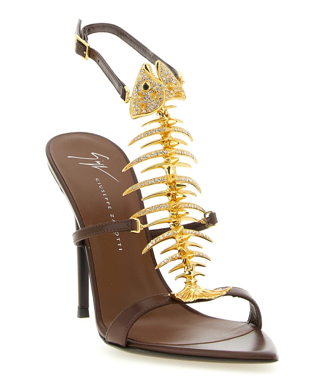 GIUSEPPE ZANOTTI DESIGN Коричневые кожаные босоножки, фото 2