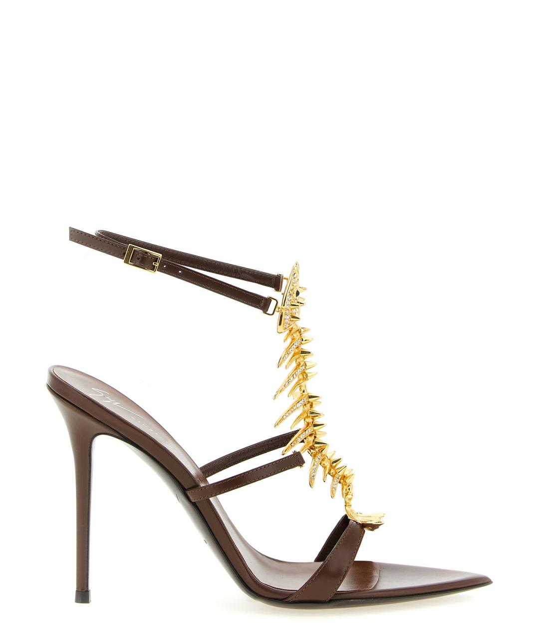 GIUSEPPE ZANOTTI DESIGN Коричневые кожаные босоножки, фото 1