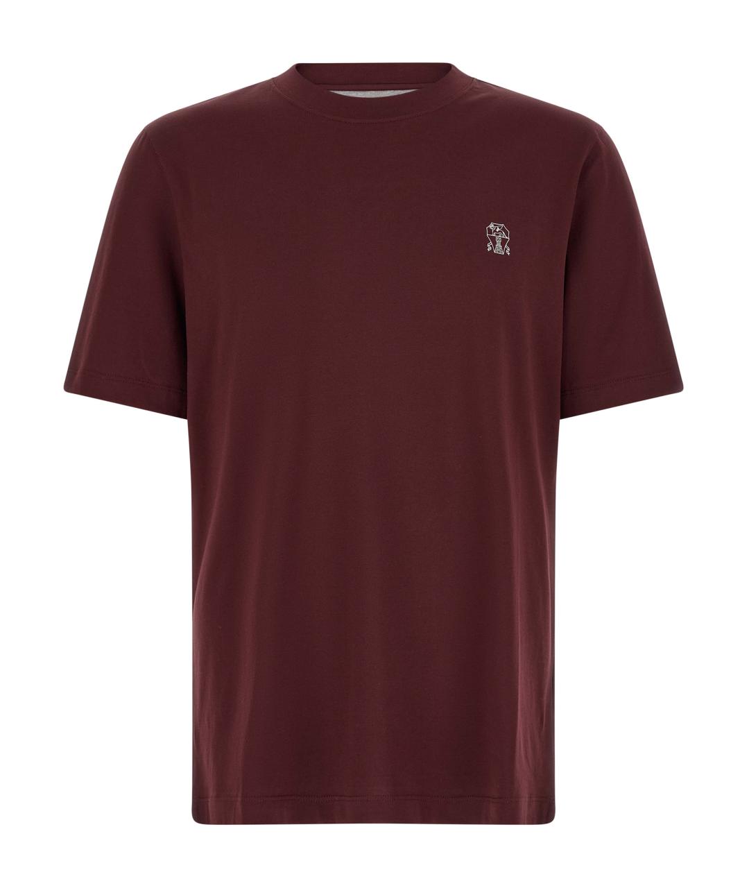 BRUNELLO CUCINELLI Бордовая хлопковая футболка, фото 1