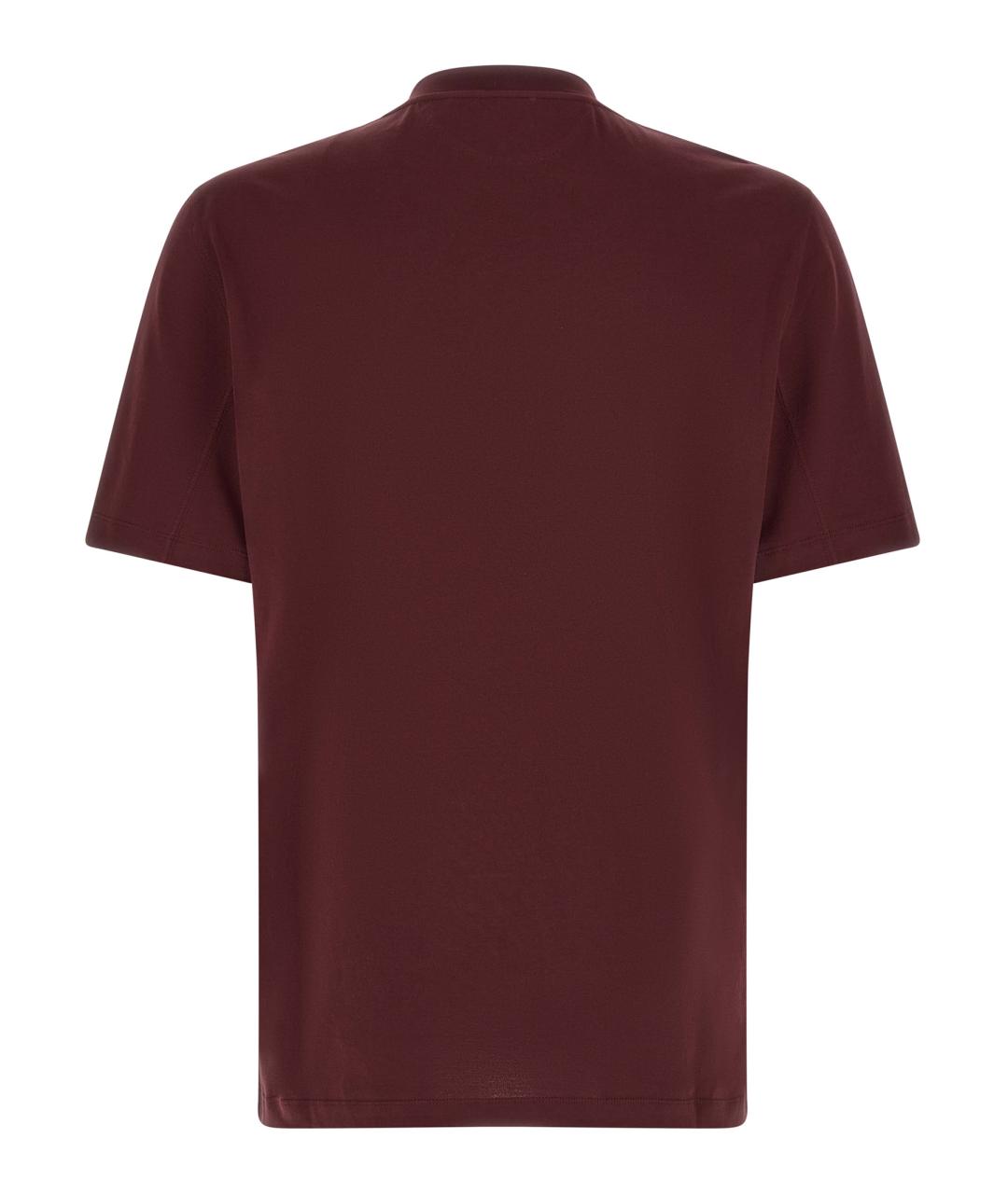 BRUNELLO CUCINELLI Бордовая хлопковая футболка, фото 2