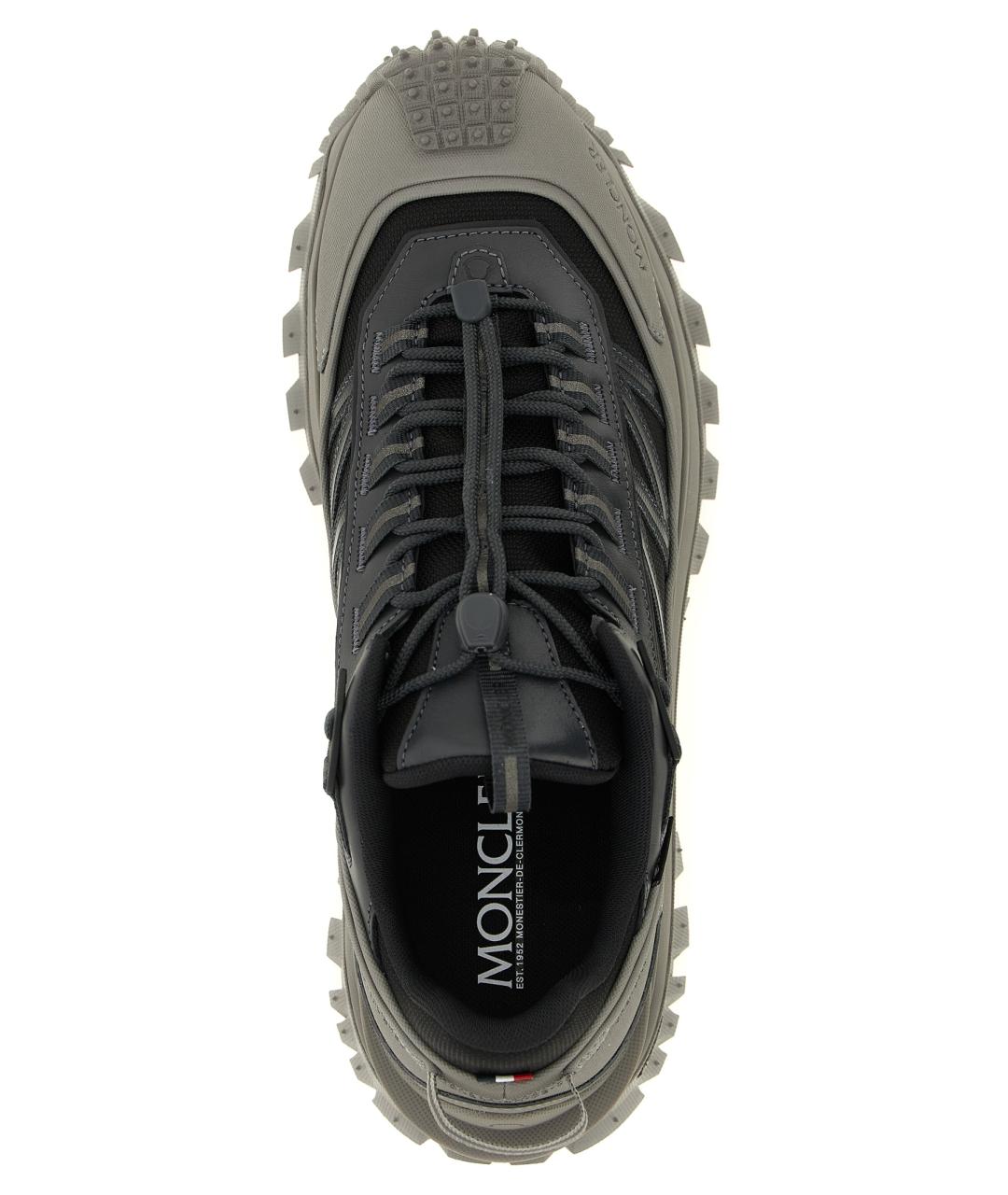 MONCLER Серые кожаные низкие кроссовки / кеды, фото 4