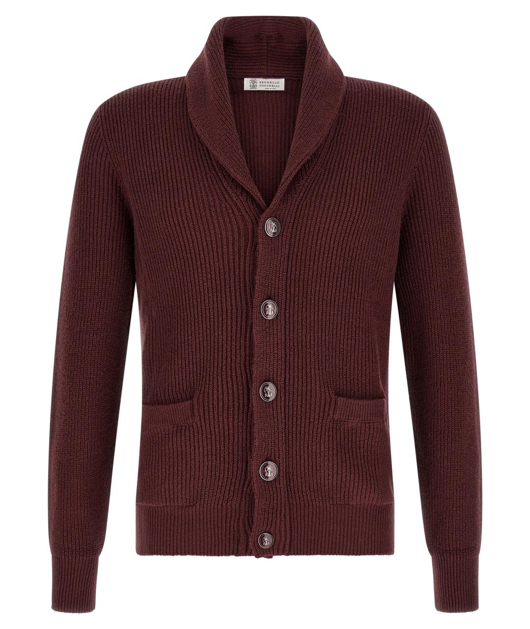 BRUNELLO CUCINELLI Бордовый хлопковый кардиган, фото 1