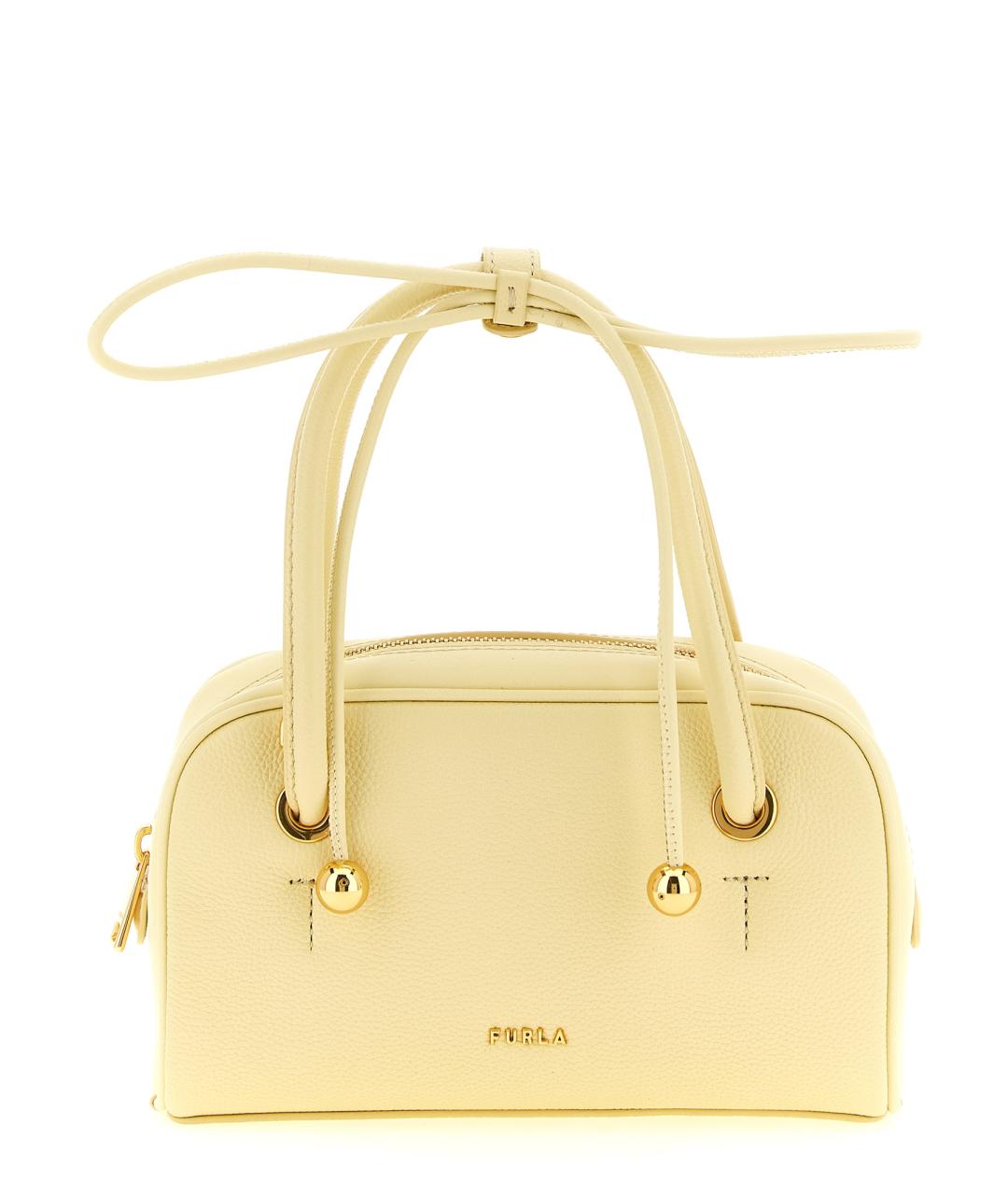 FURLA Желтая кожаная сумка с короткими ручками, фото 1