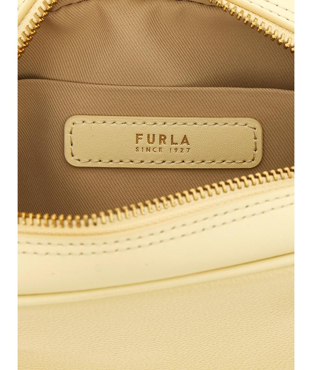FURLA Желтая кожаная сумка с короткими ручками, фото 4