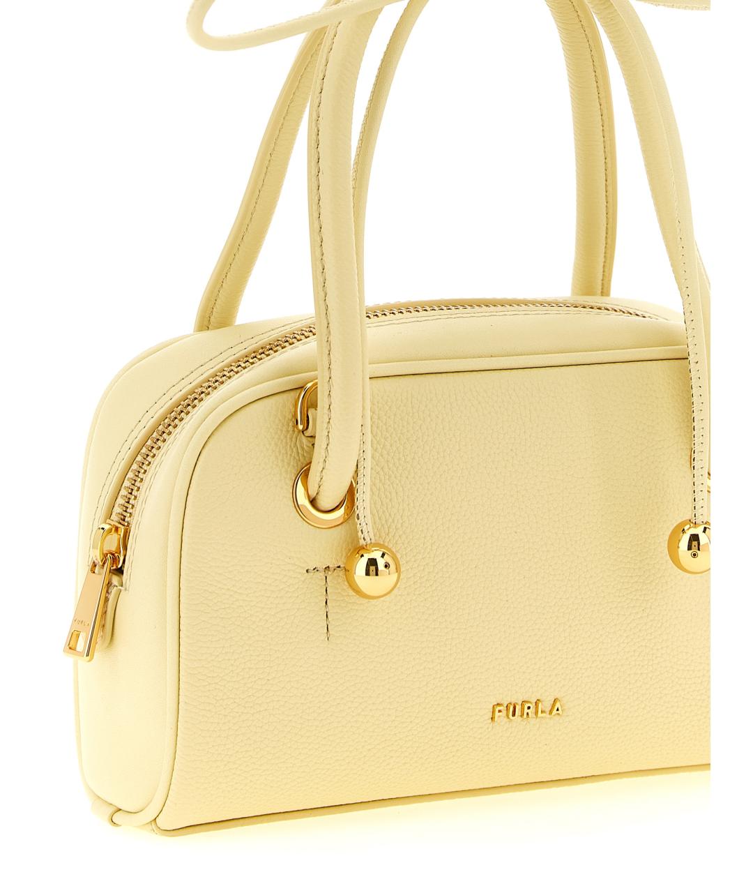 FURLA Желтая кожаная сумка с короткими ручками, фото 3