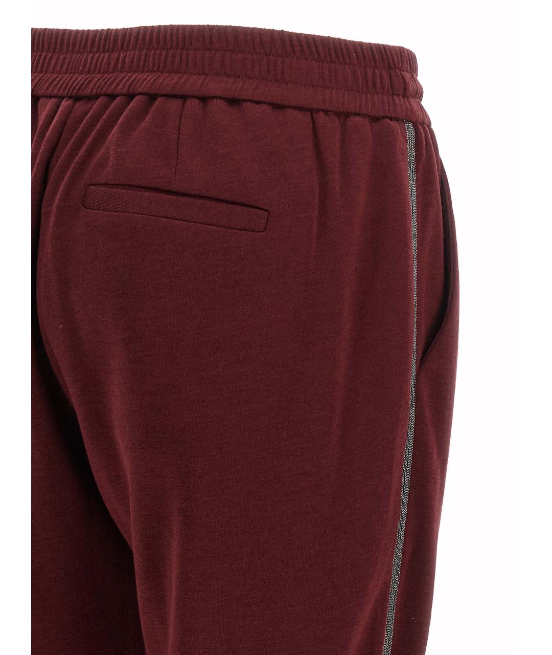 BRUNELLO CUCINELLI Бордовые хлопковые прямые брюки, фото 4