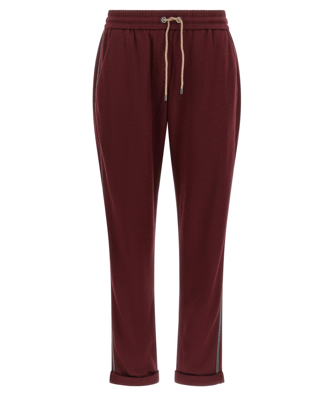 BRUNELLO CUCINELLI Бордовые хлопковые прямые брюки, фото 1