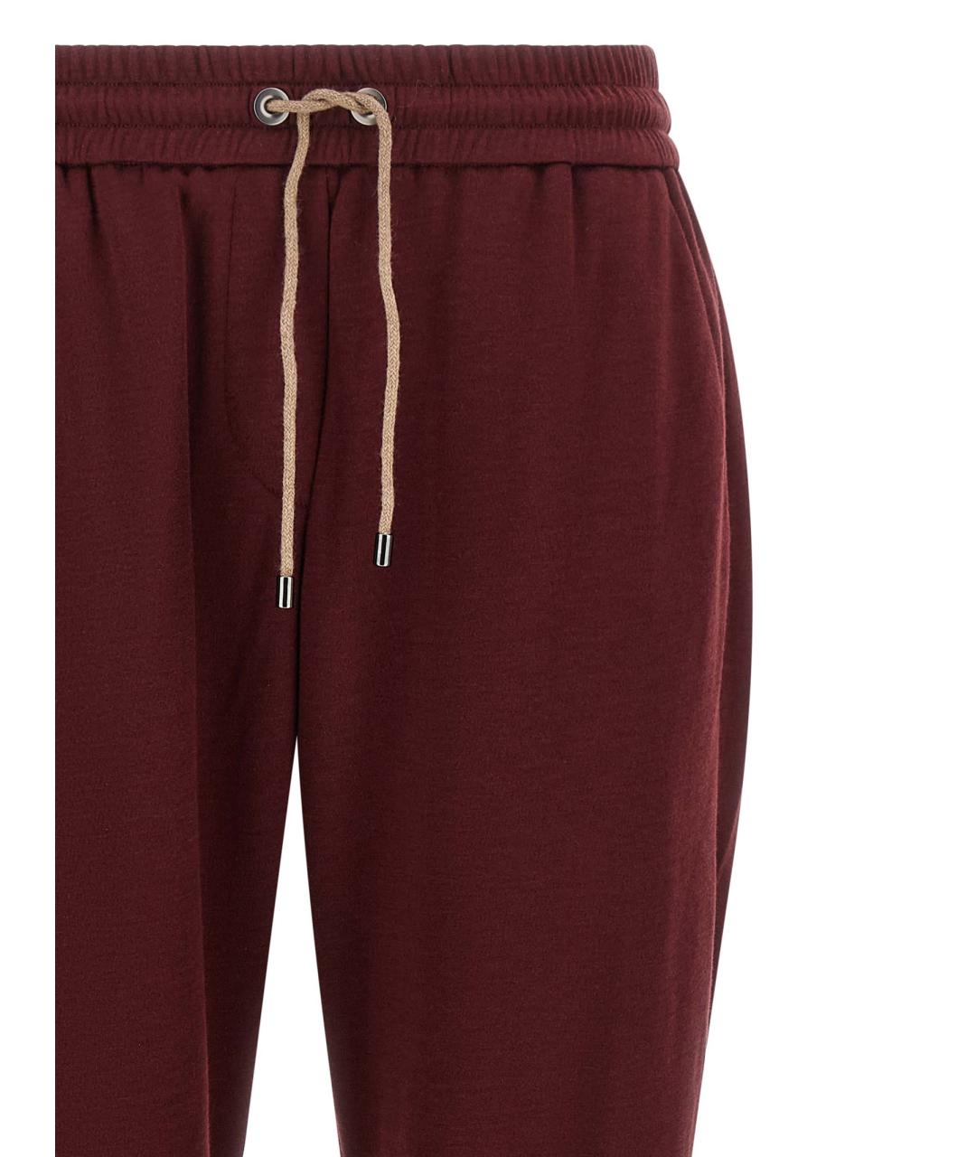BRUNELLO CUCINELLI Бордовые хлопковые прямые брюки, фото 3