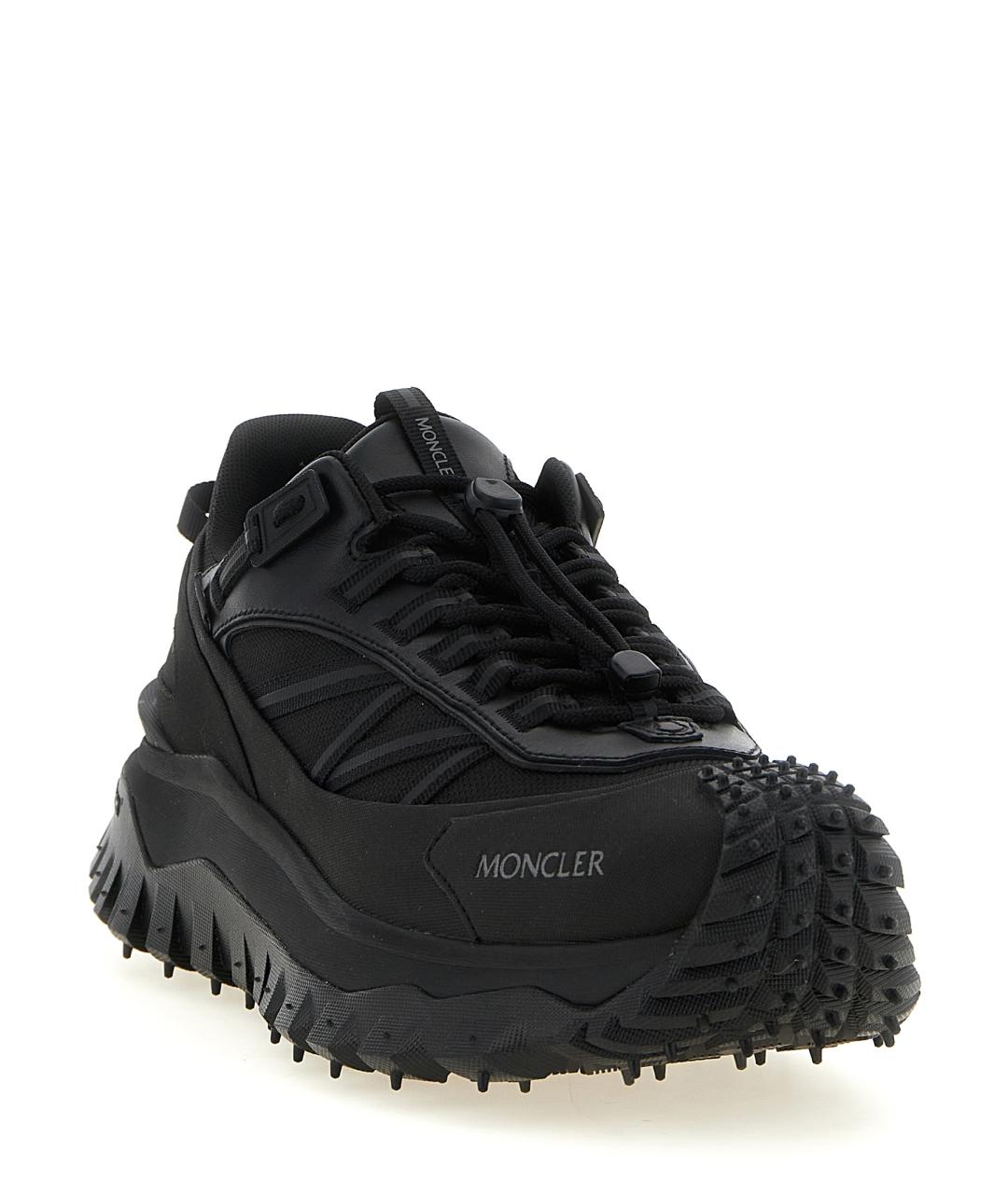 MONCLER Черные кожаные низкие кроссовки / кеды, фото 2