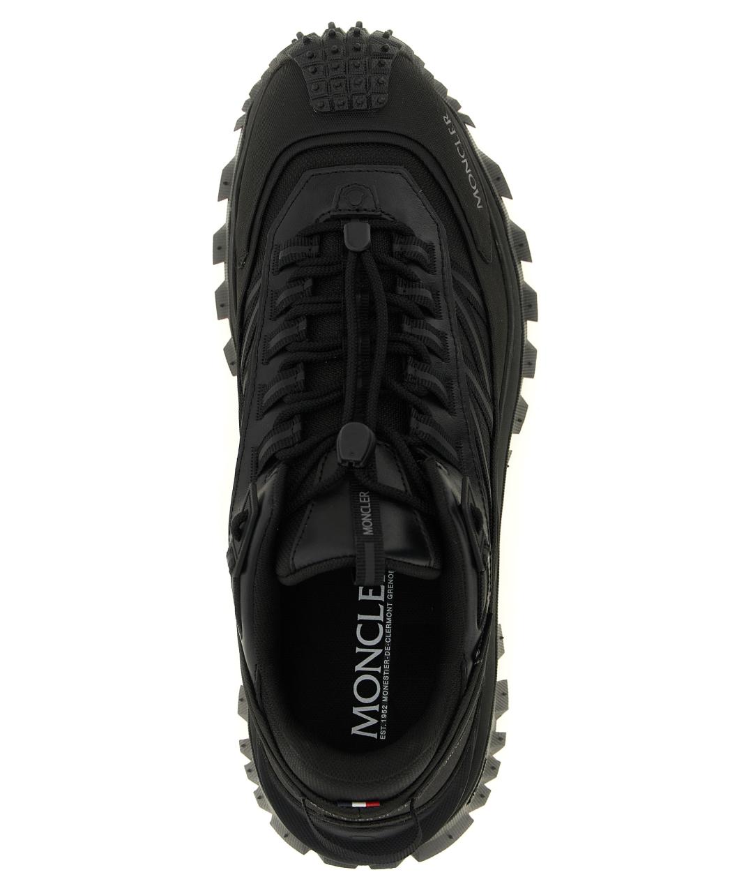 MONCLER Черные кожаные низкие кроссовки / кеды, фото 4