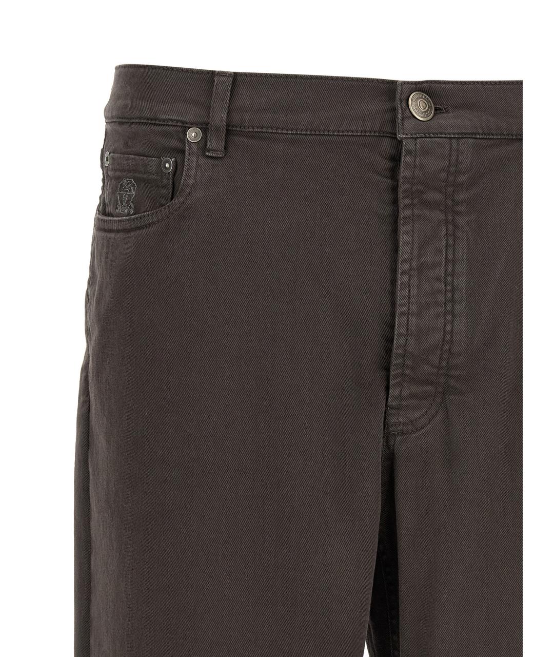 BRUNELLO CUCINELLI Коричневые хлопковые прямые джинсы, фото 3