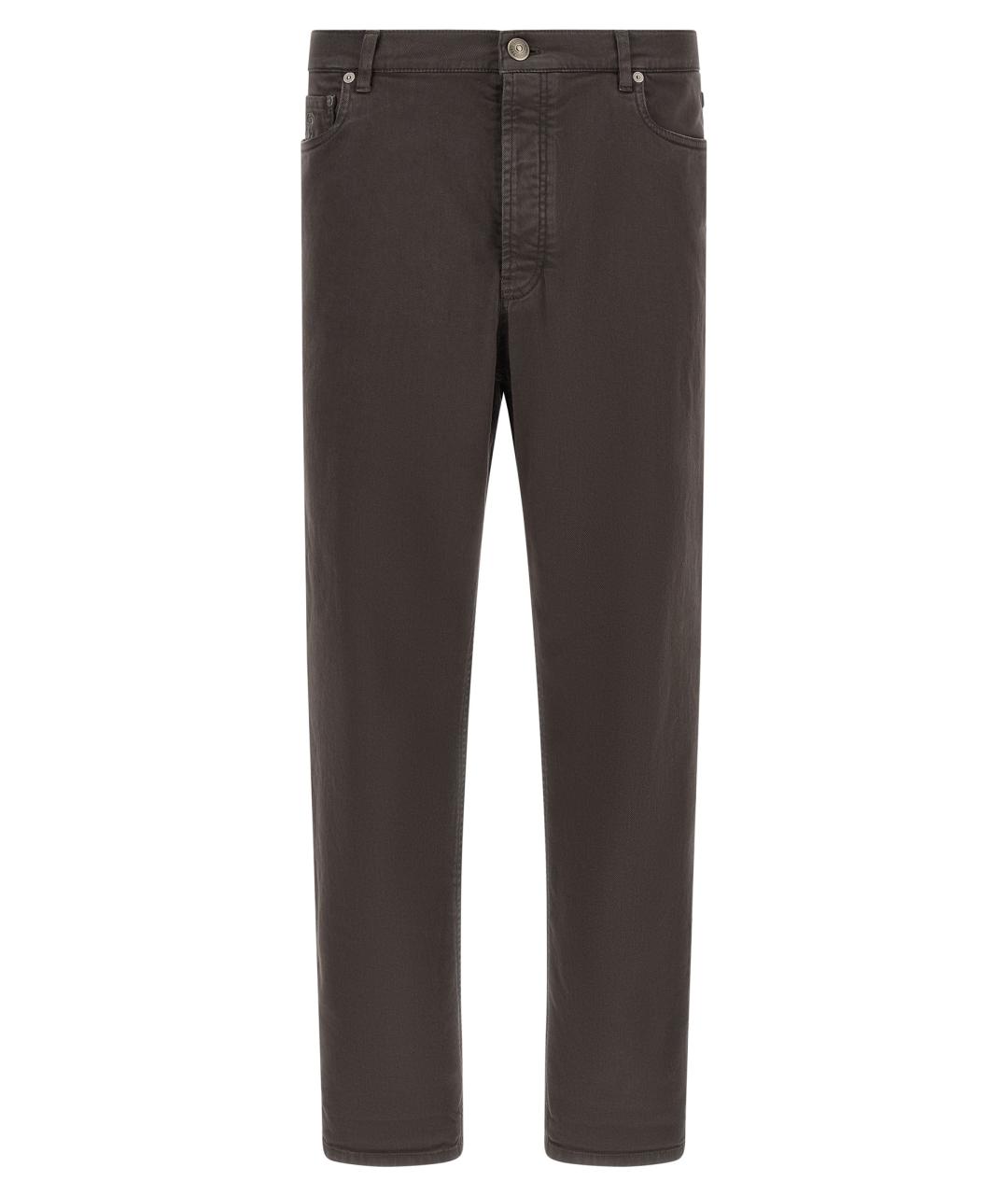 BRUNELLO CUCINELLI Коричневые хлопковые прямые джинсы, фото 1