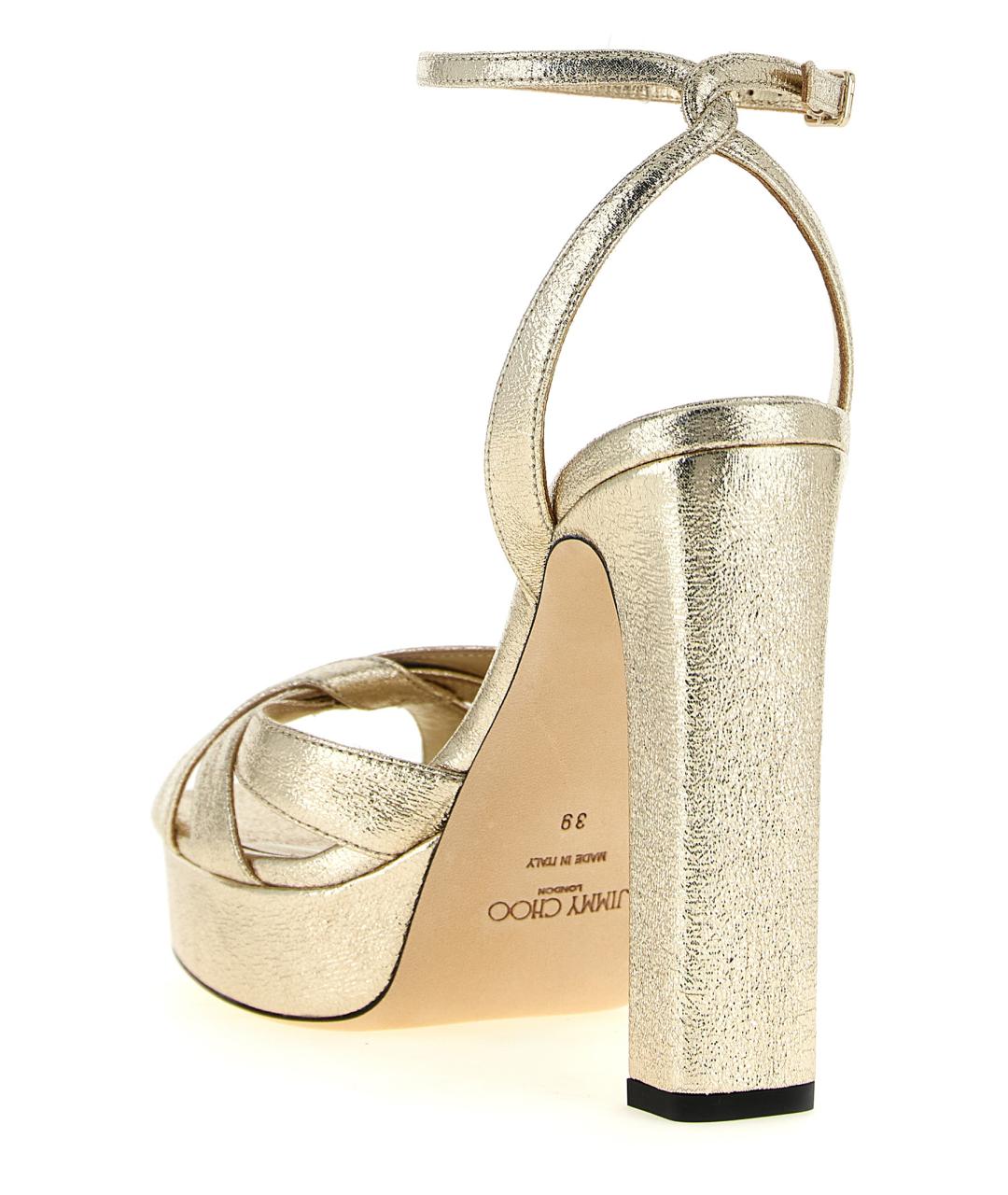 JIMMY CHOO Золотые кожаные босоножки, фото 3