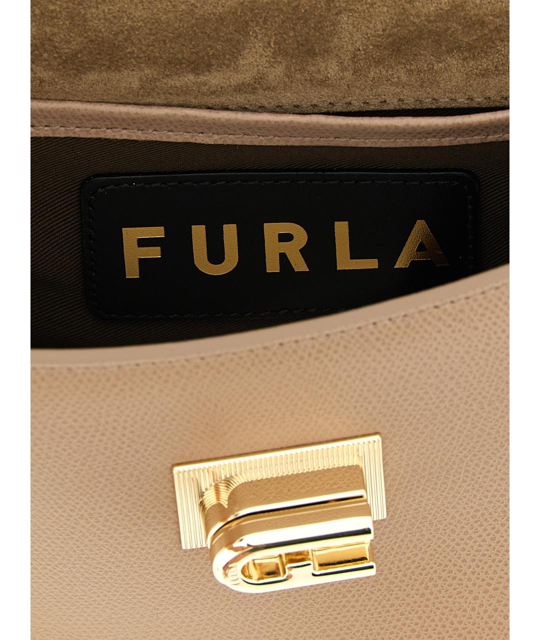 FURLA Бежевая кожаная сумка через плечо, фото 4