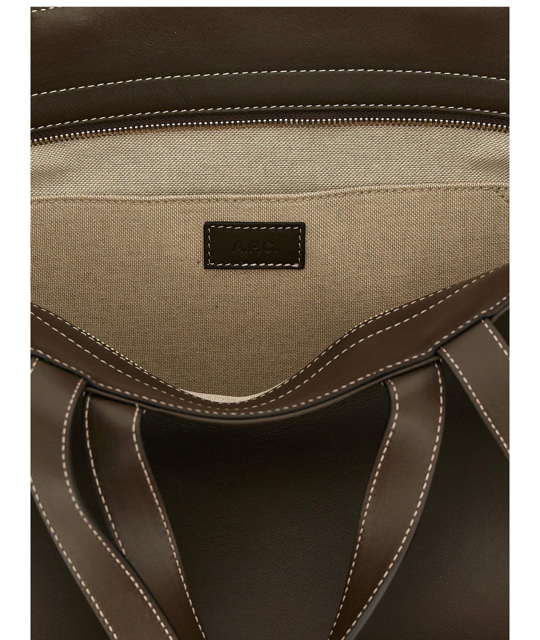A.P.C. Коричневая кожаная сумка с короткими ручками, фото 4