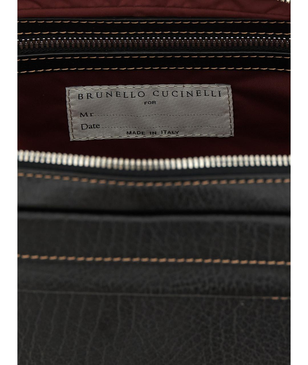BRUNELLO CUCINELLI Черная кожаная барсетка, фото 4