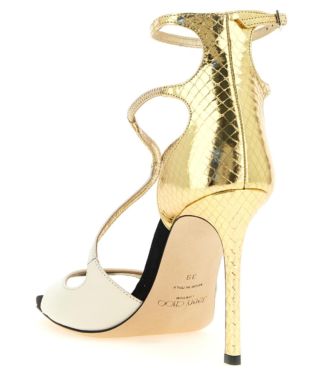 JIMMY CHOO Золотые кожаные босоножки, фото 3