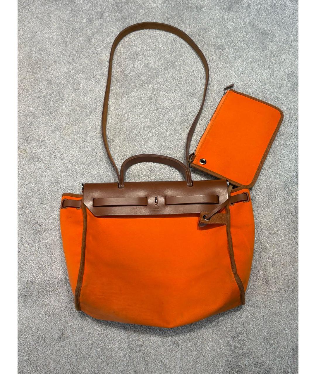 HERMES Оранжевая тканевая сумка через плечо, фото 4