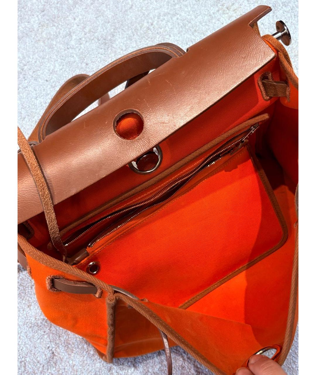 HERMES Оранжевая тканевая сумка через плечо, фото 5