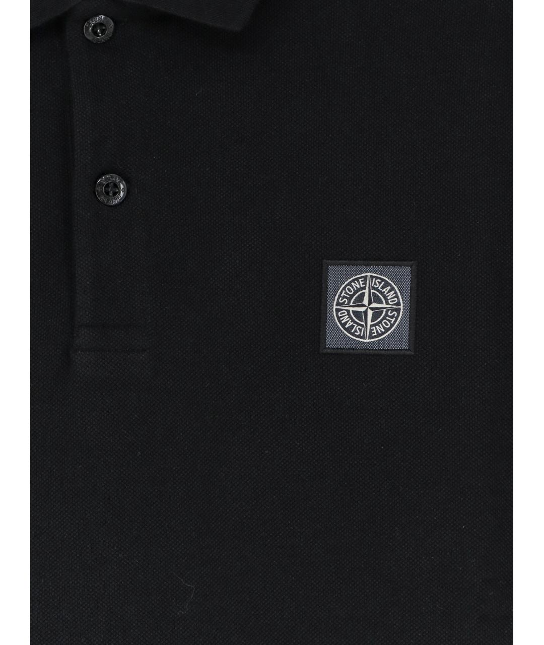 STONE ISLAND Черное хлопковое поло с коротким рукавом, фото 3