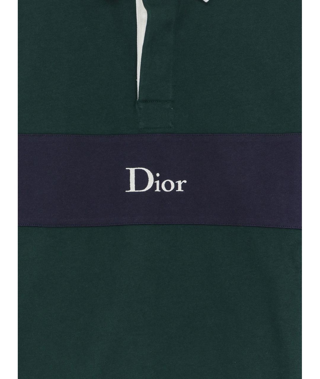 CHRISTIAN DIOR Зеленое хлопковое поло с длинным рукавом, фото 3