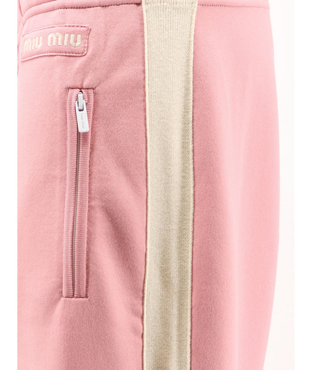MIU MIU Розовые полиамидовые прямые брюки, фото 3