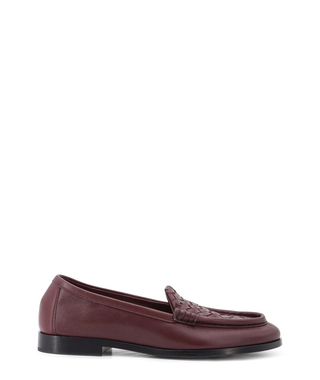 BOTTEGA VENETA Бордовые кожаные лоферы, фото 1