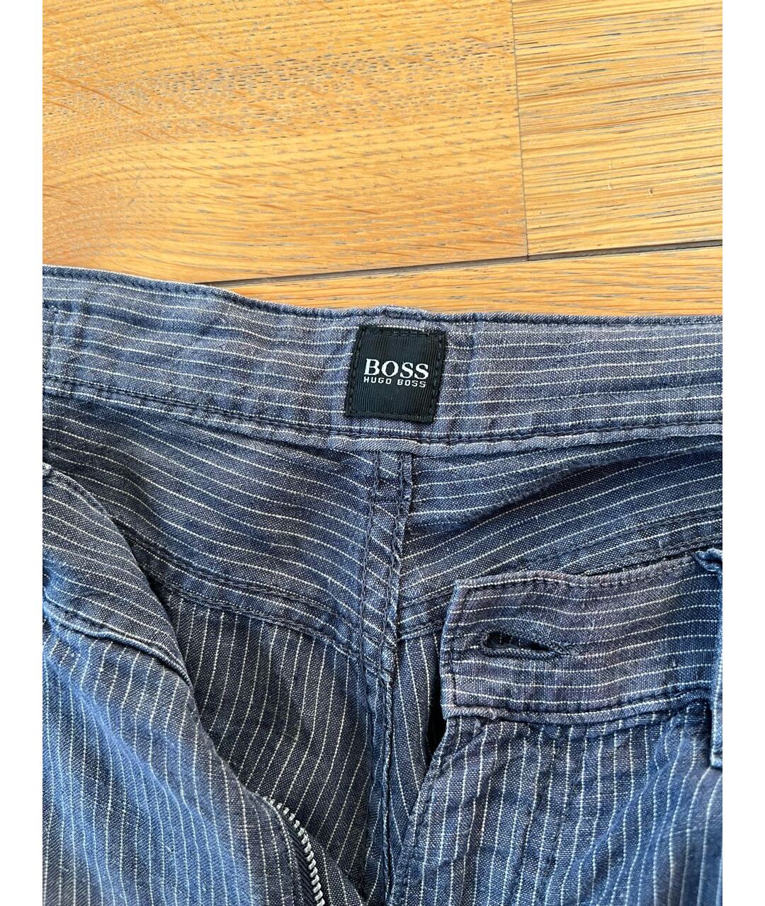 HUGO BOSS Темно-синие льняные классические брюки, фото 3