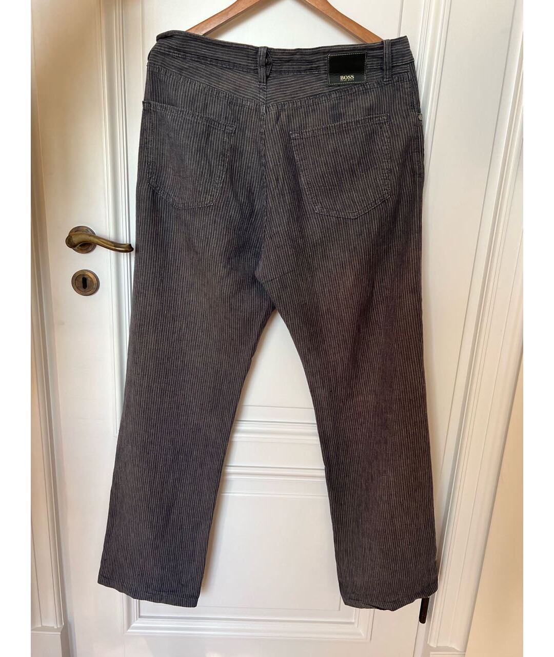 HUGO BOSS Темно-синие льняные классические брюки, фото 2