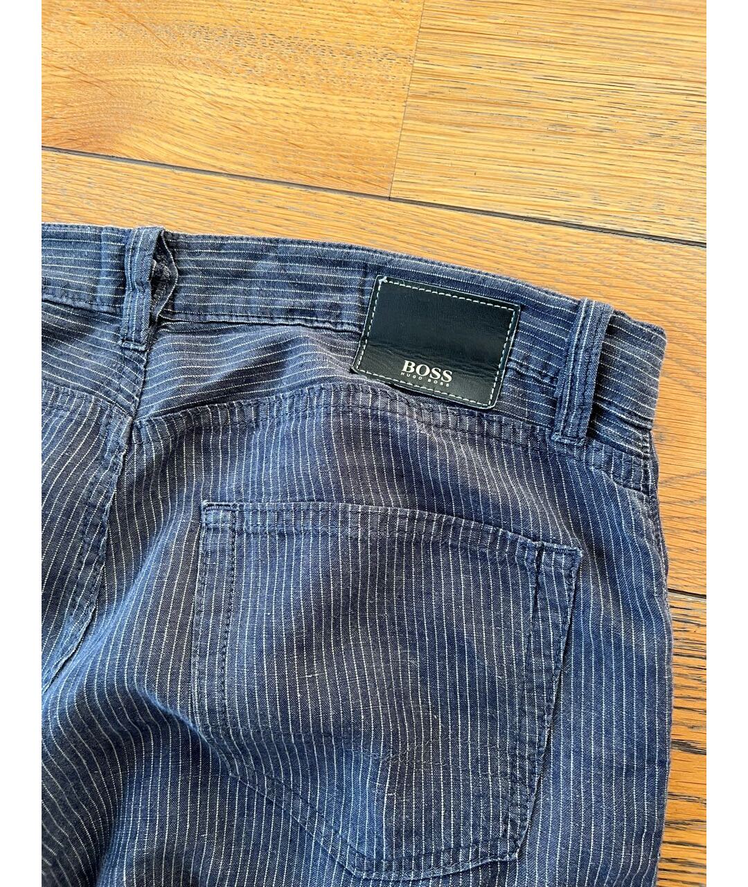 HUGO BOSS Темно-синие льняные классические брюки, фото 4