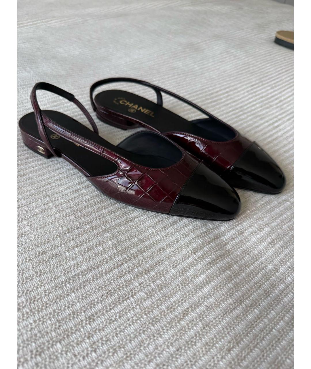 CHANEL Бордовые кожаные лодочки на низком каблуке, фото 2