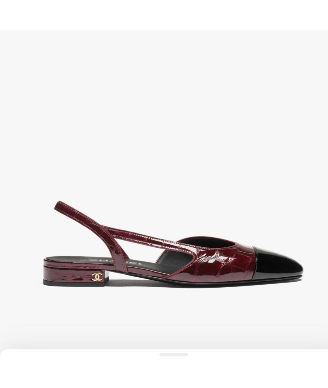 CHANEL Бордовые кожаные лодочки на низком каблуке, фото 5
