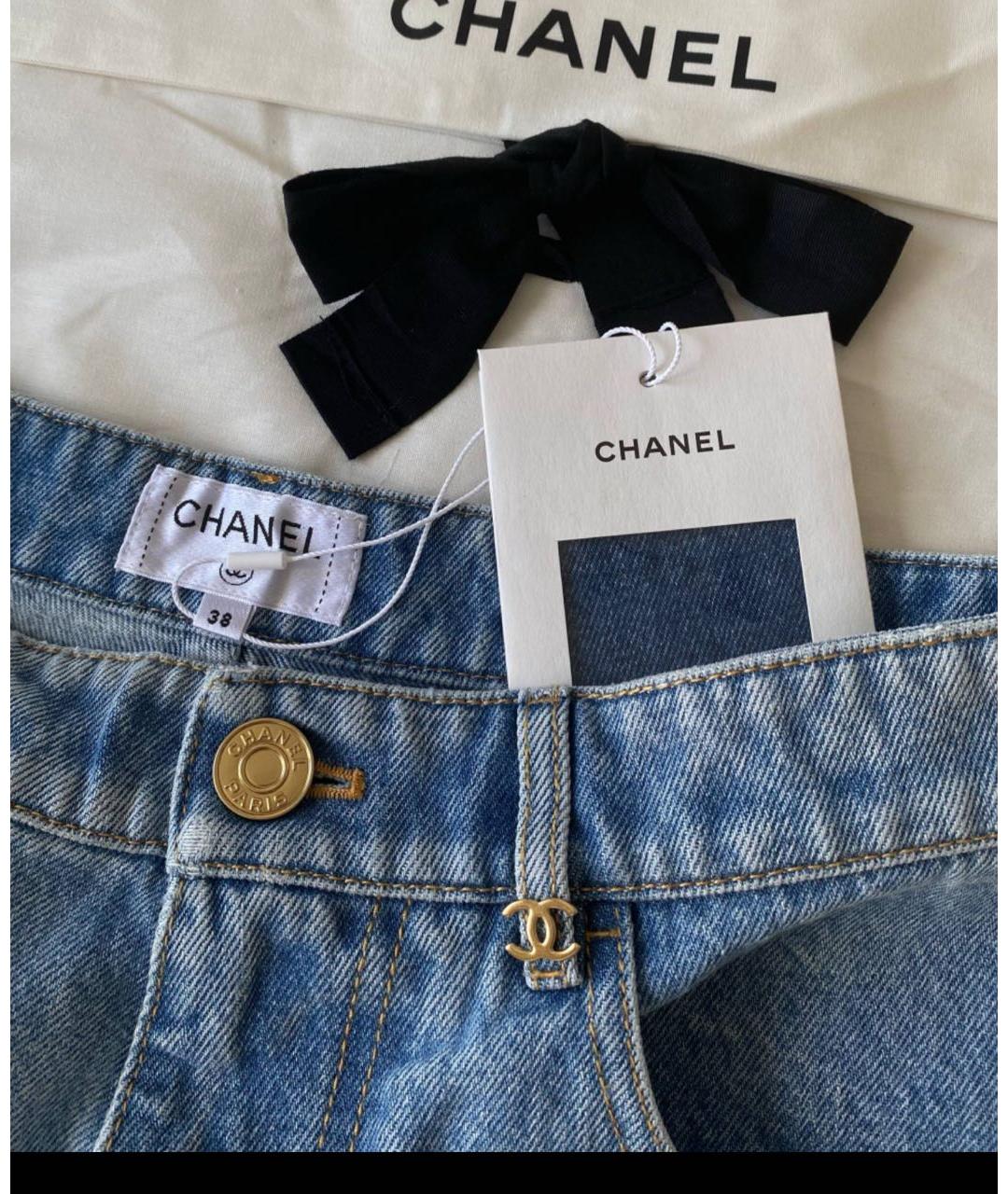 CHANEL Голубые хлопковые джинсы клеш, фото 4