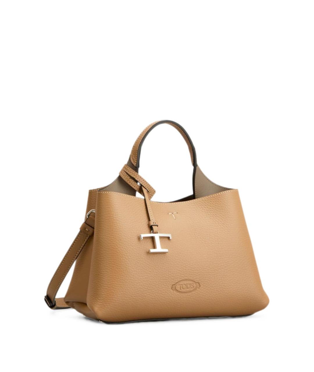 TOD'S Бежевая кожаная сумка тоут, фото 3