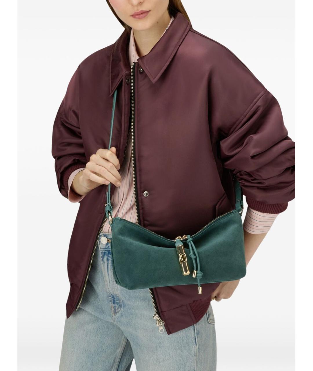 FURLA Бирюзовая кожаная сумка через плечо, фото 2