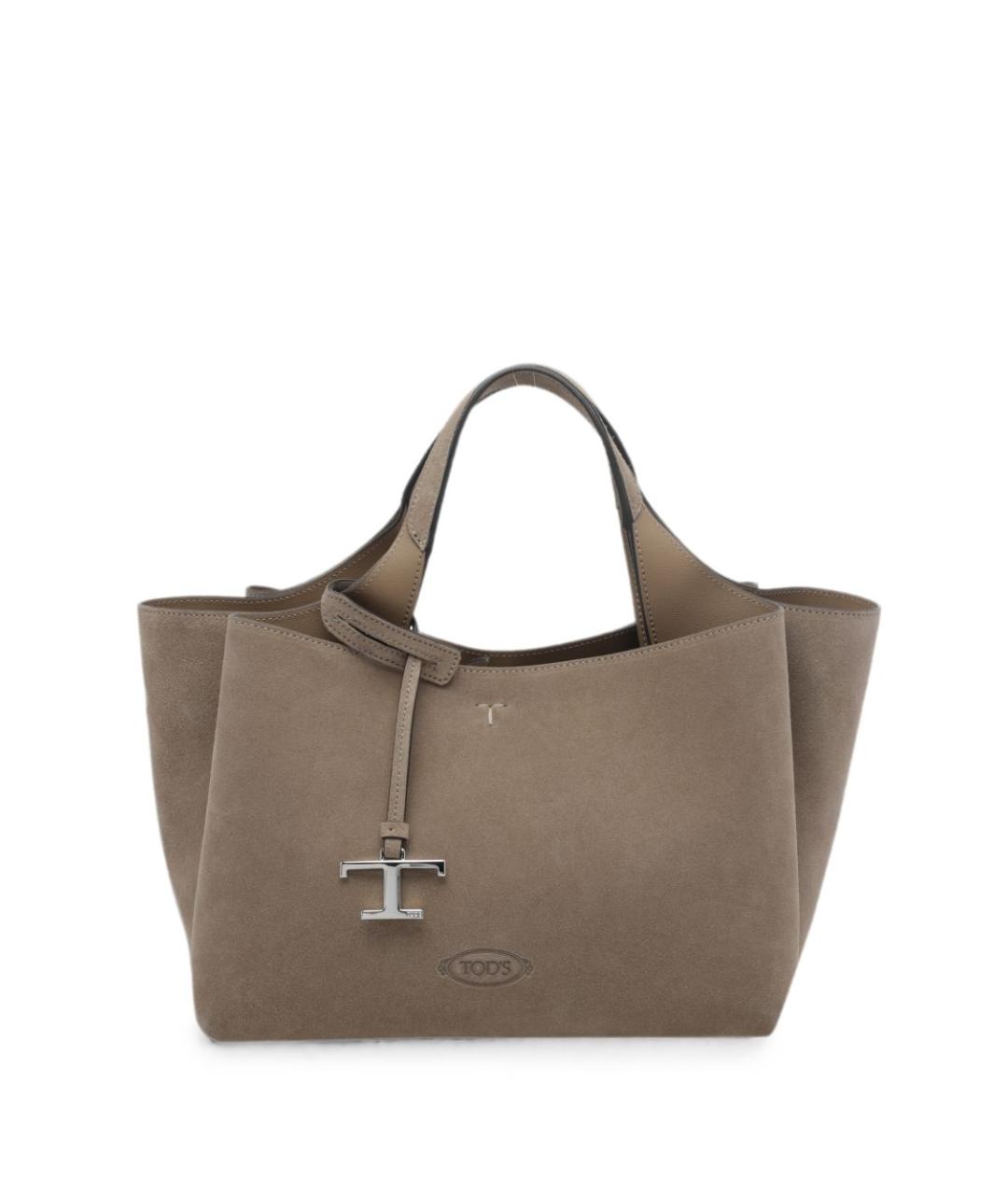 TOD'S Серая кожаная сумка тоут, фото 1