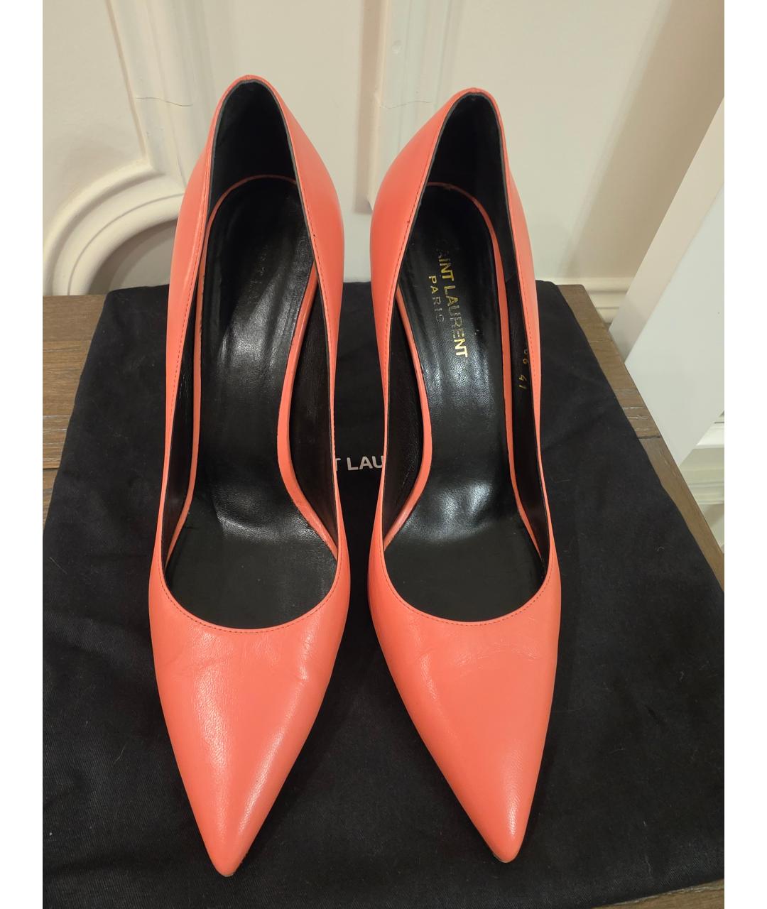 SAINT LAURENT Коралловые кожаные туфли, фото 2