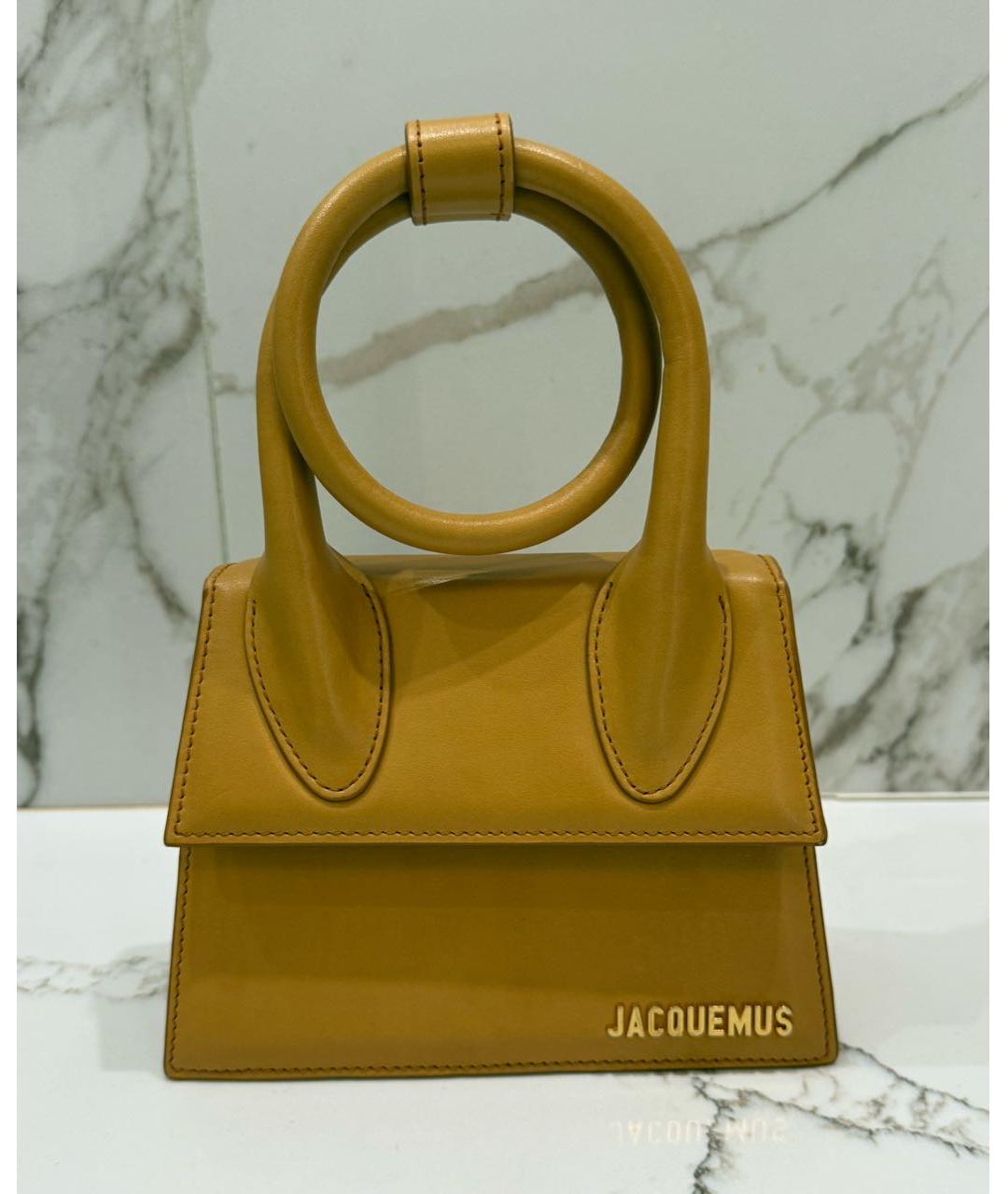 JACQUEMUS Горчичная кожаная сумка с короткими ручками, фото 7