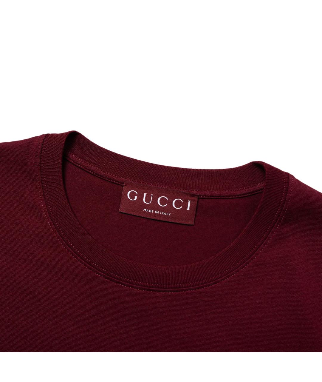 GUCCI Бордовая хлопковая футболка, фото 3
