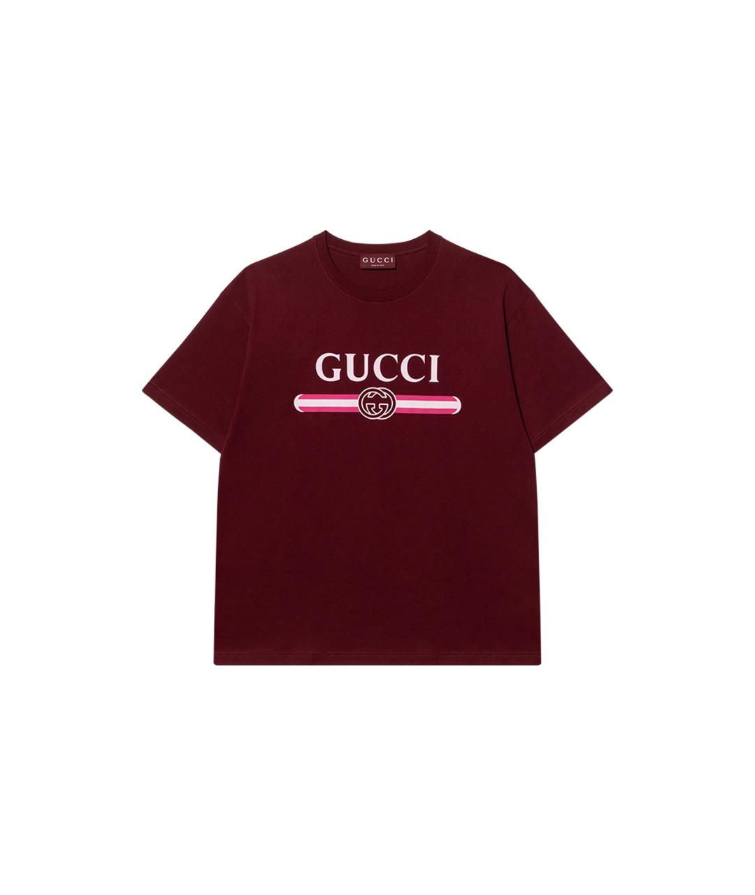 GUCCI Бордовая хлопковая футболка, фото 6