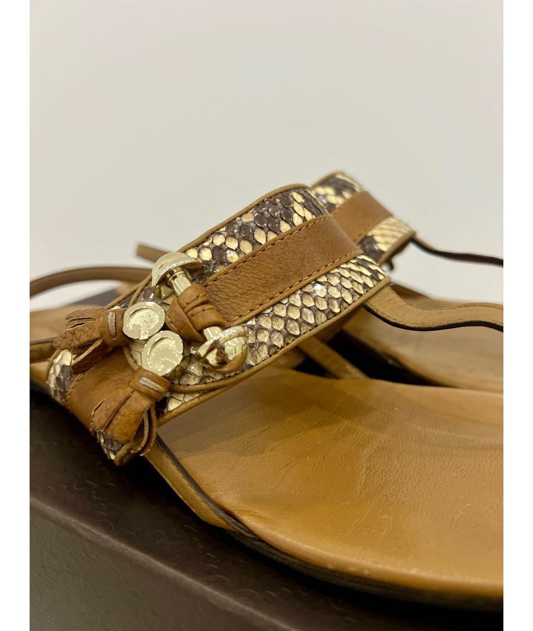 GUCCI Бежевые кожаные сандалии, фото 6