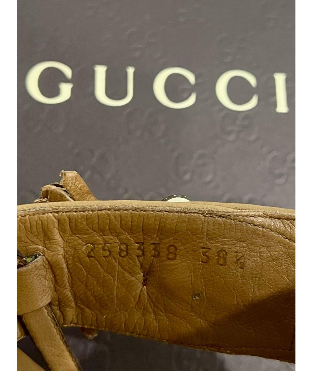 GUCCI Бежевые кожаные сандалии, фото 7